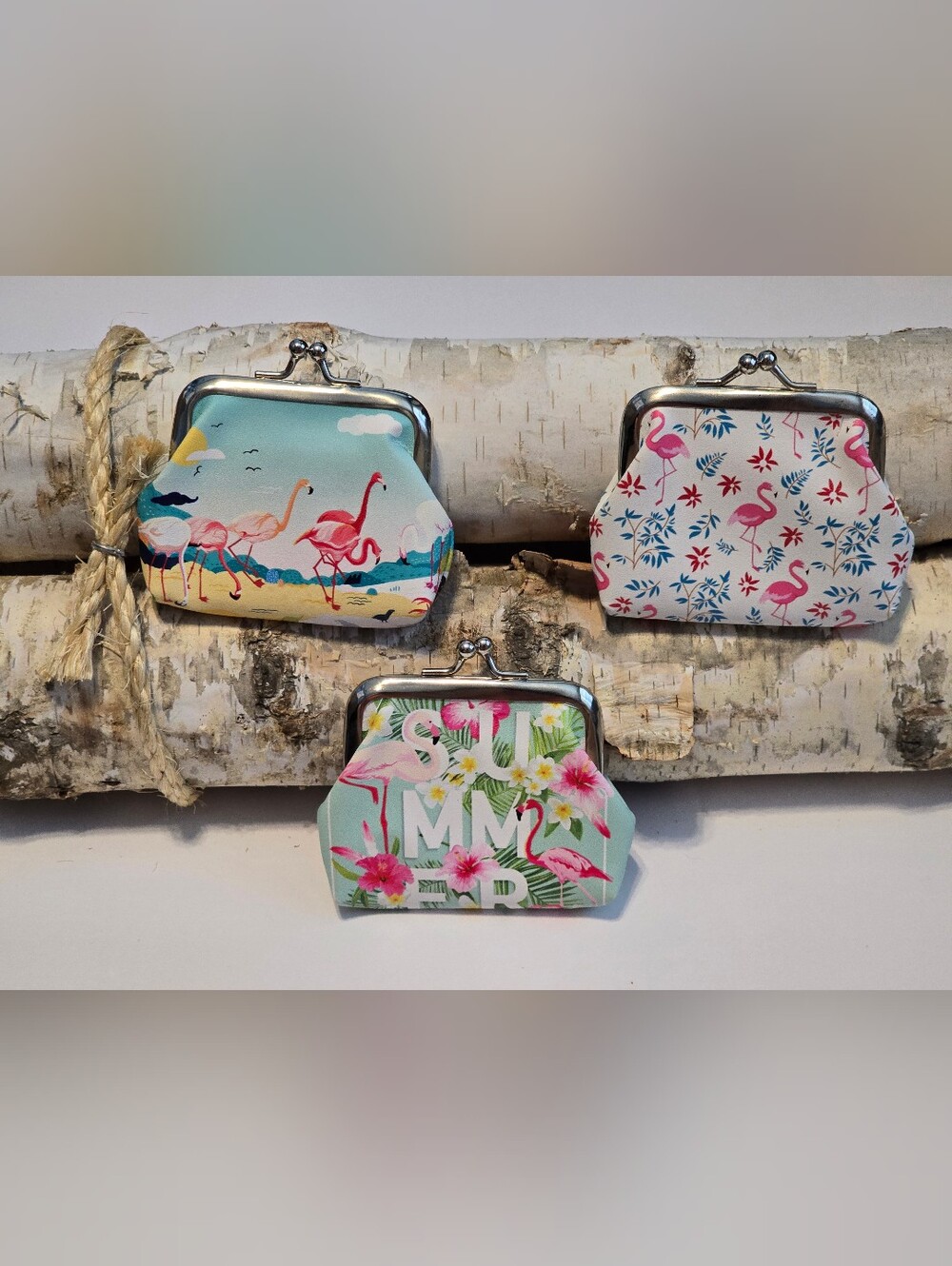 🍸Boutique Flamingo Coin Purse Lot 3pc Beach Summer Clasp Pouch Wallet 🦩🏝️